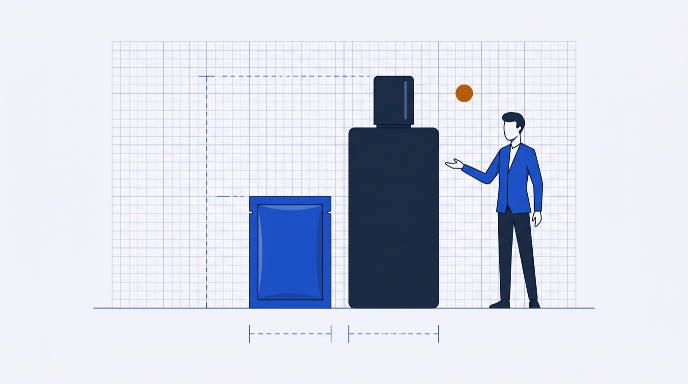 A tiny trial sample next to a full-size product you keep