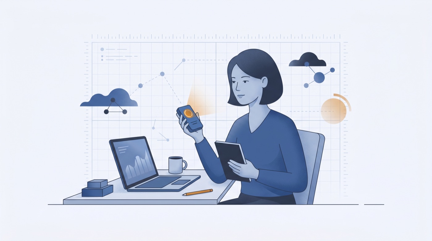 Testing products from home at a tidy desk with a laptop
